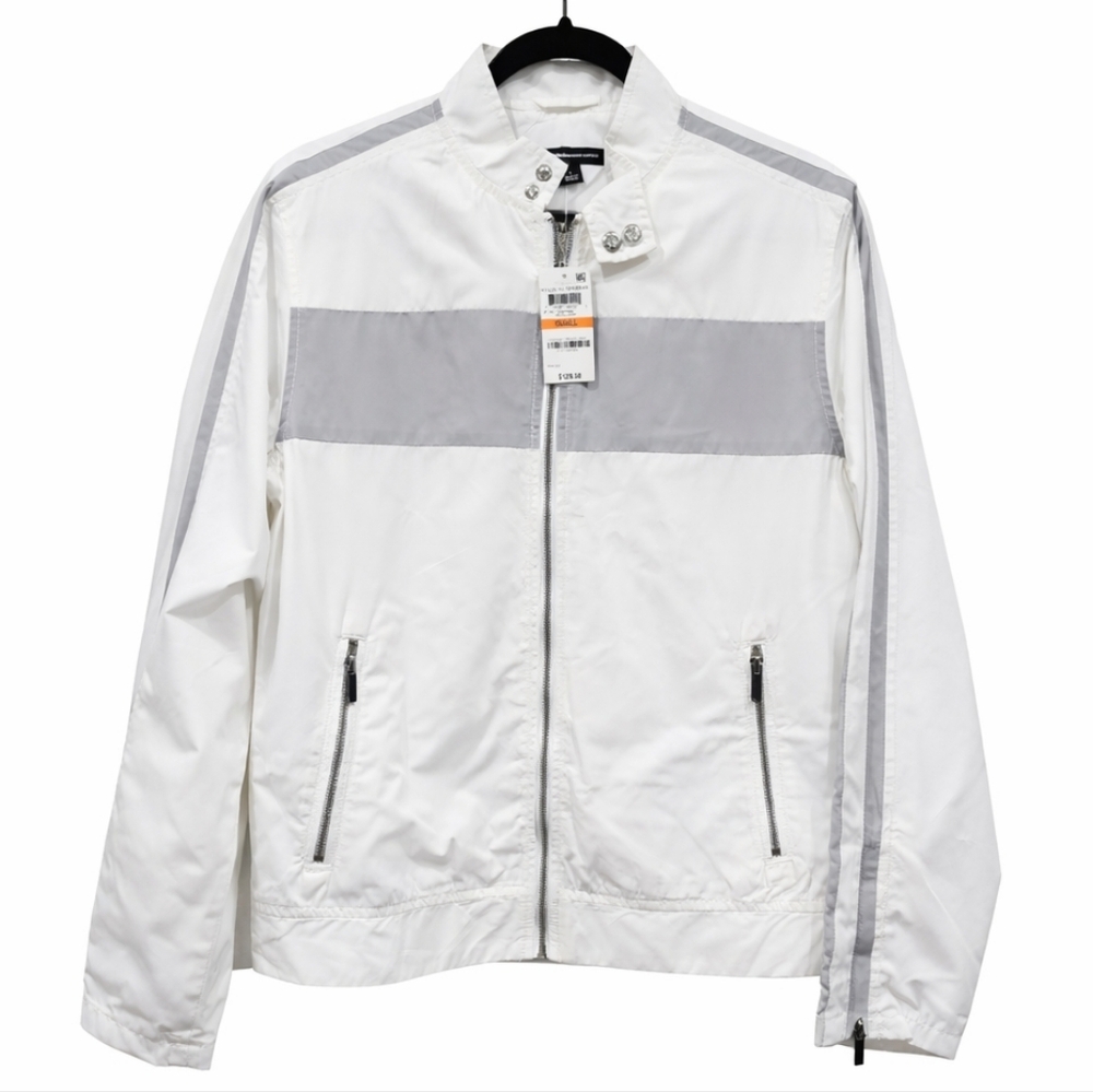 INC International Concepts White and Light Gray Nylon Windbreaker